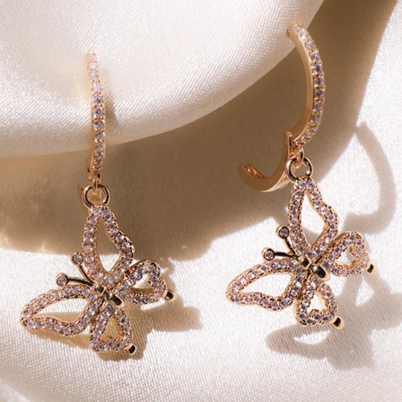 Jewelry - NEW Rose Gold Diamond Butterfly Hoop Earrings